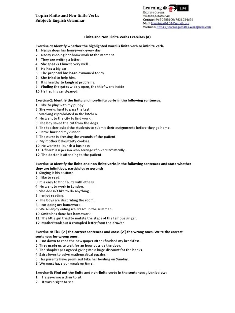 finite and non finite verbs exercise a pdf morphology language mechanics