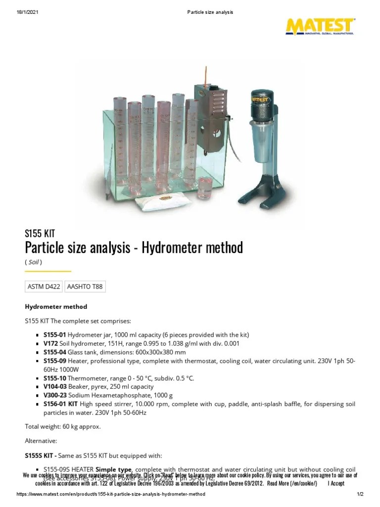 Particle Size Analysis - Hydrometer Method: S155 KIT | PDF | Physical ...