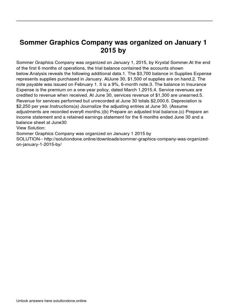 Sommer Graphics Company Was Organized On January 1 2015 By | PDF