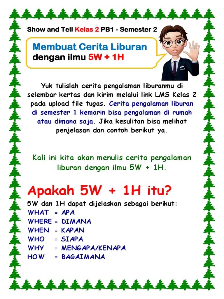 Berbicara melalui cerita pengalaman liburan yang mengesankan dengan menggunakan model talking stick siswa kelas. Materi Show And Tell Kelas 2 Cerita Liburan Dengan Menggunakan 5w Dan 1h Pdf