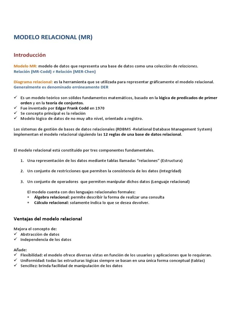 1-Modelo Relacional | PDF | Base De Datos Relacional | Modelo Relacional