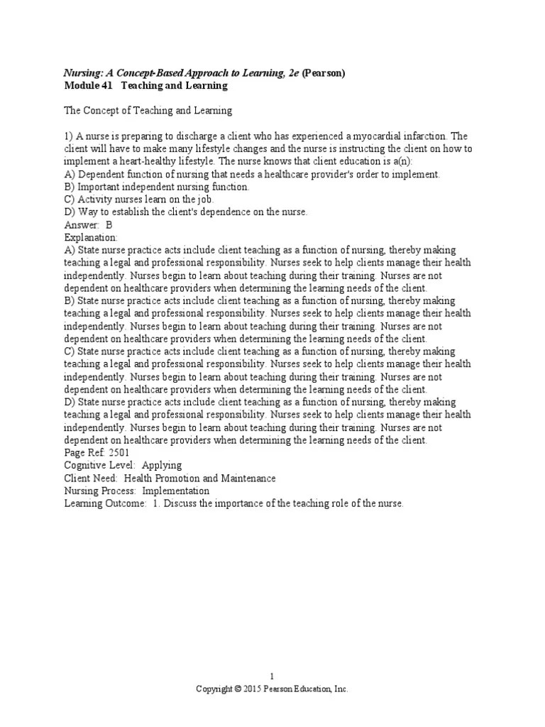 Module 41 Teaching And Learning: Nursing: A Concept-Based Approach To Learning, 2e (Pearson ...