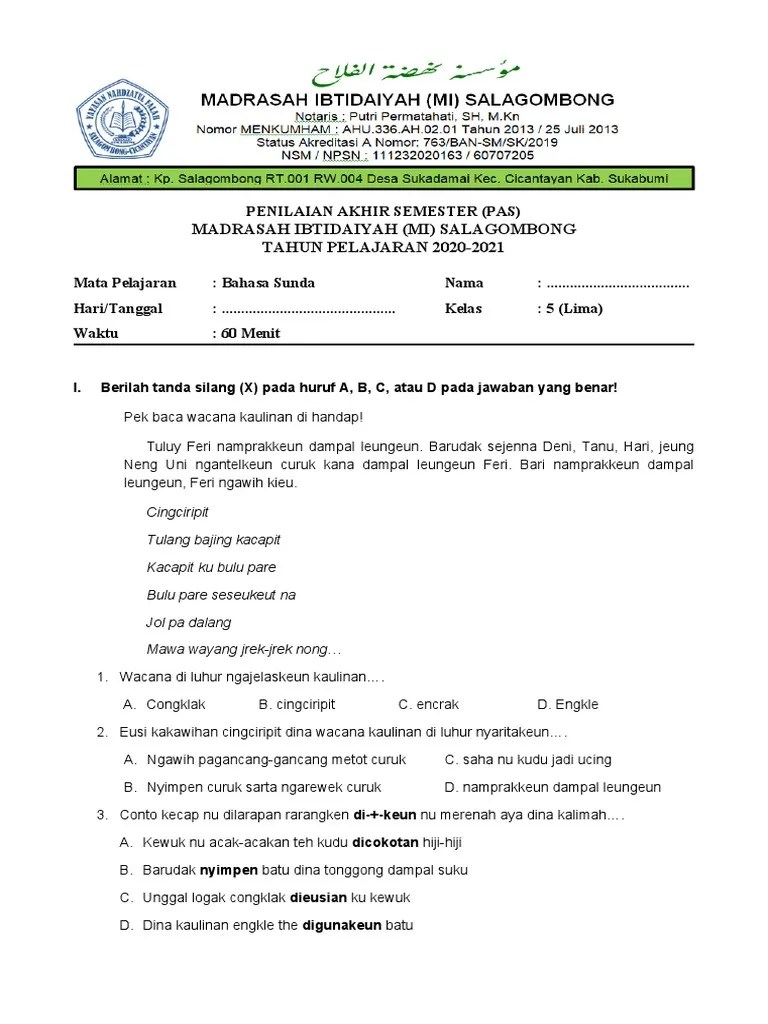 Soal PAT B. Sunda Kls 5 | PDF