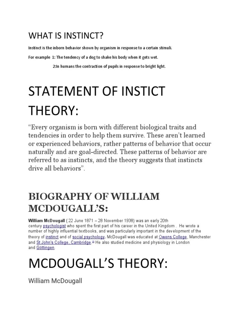 Statement Of Instict Theory:: What Is Instinct? | PDF