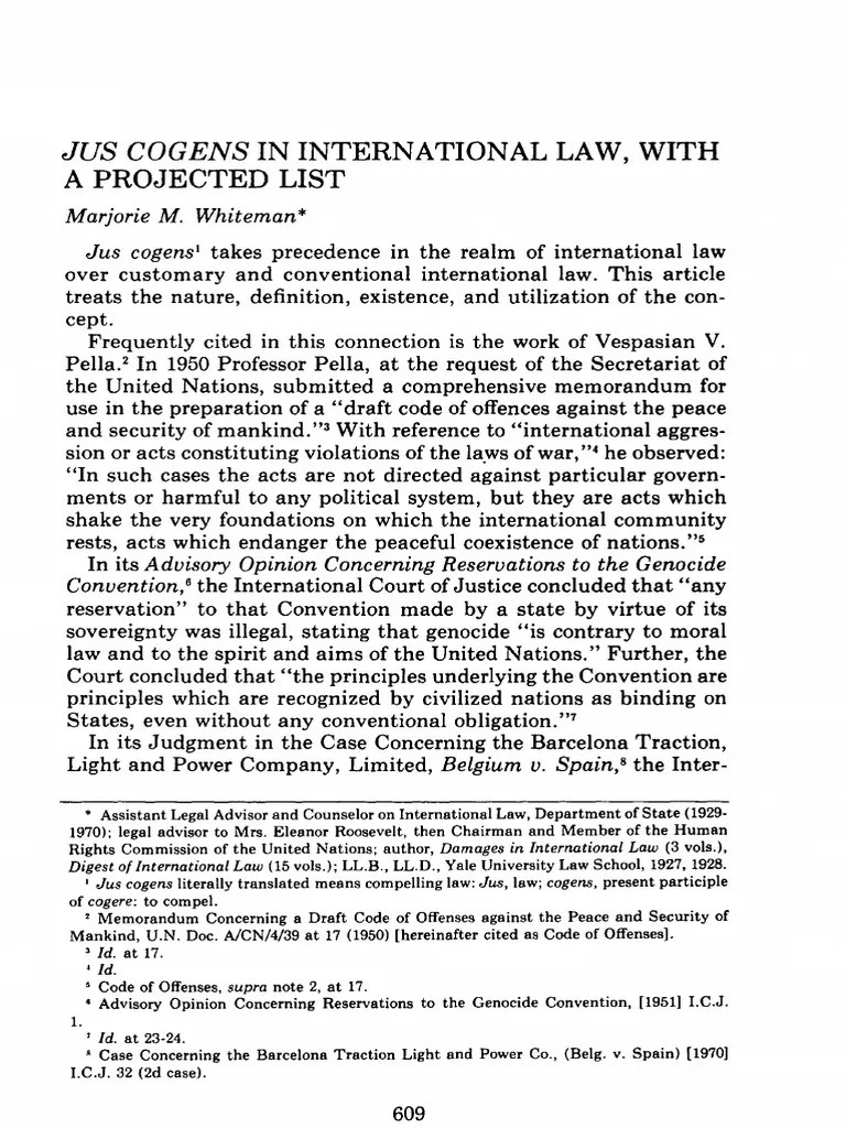 Jus Cogens In International Law With A Projected List | PDF ...