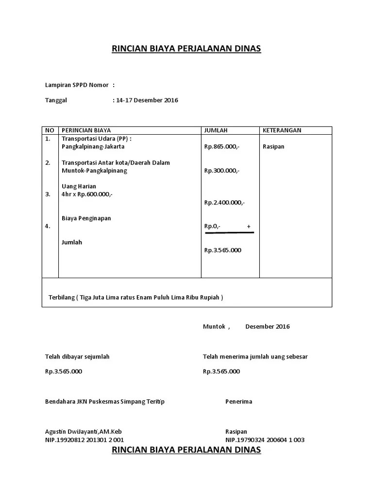 Rincian Biaya Perjalanan Dinas | PDF
