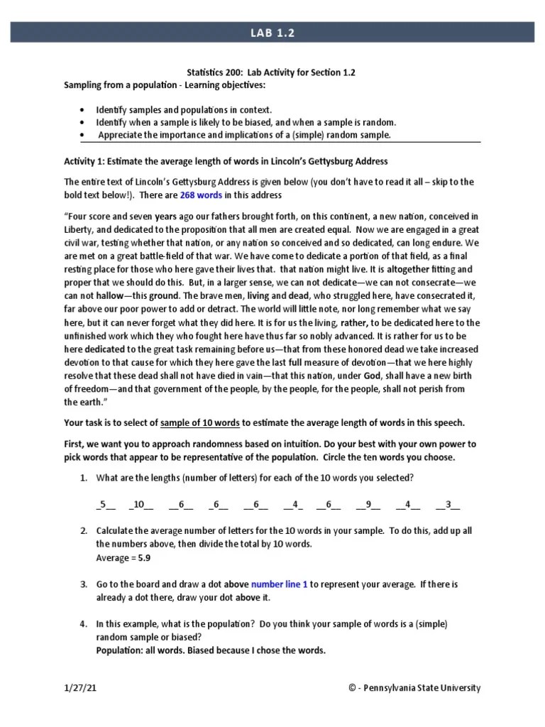1.2 Lab Worksheet (With Diagram) | PDF | Sampling (Statistics) | Opinion Poll