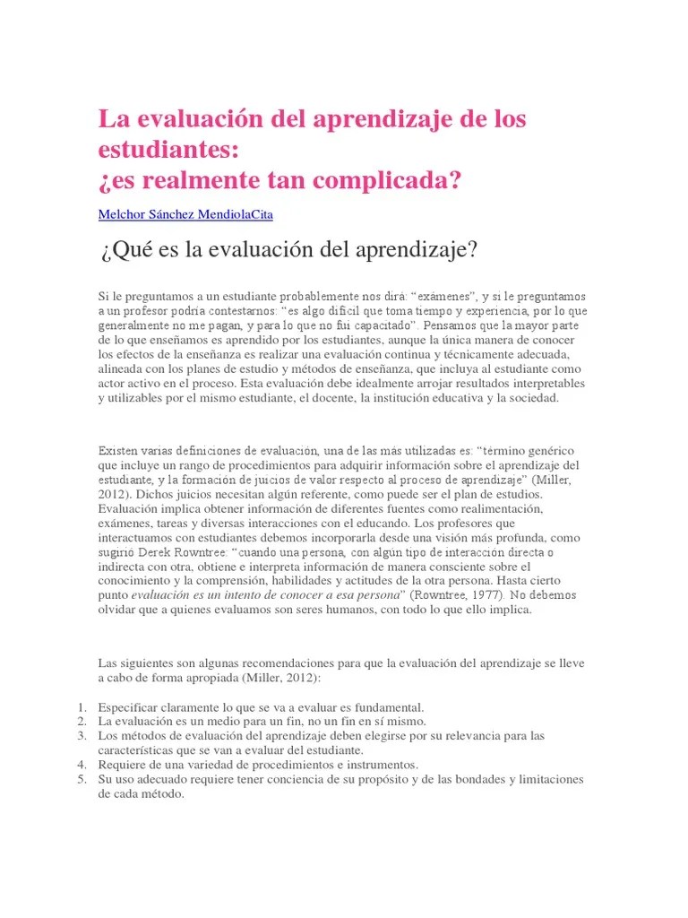 La Evaluación Del Aprendizaje | PDF | Evaluación | Validez (Estadísticas)