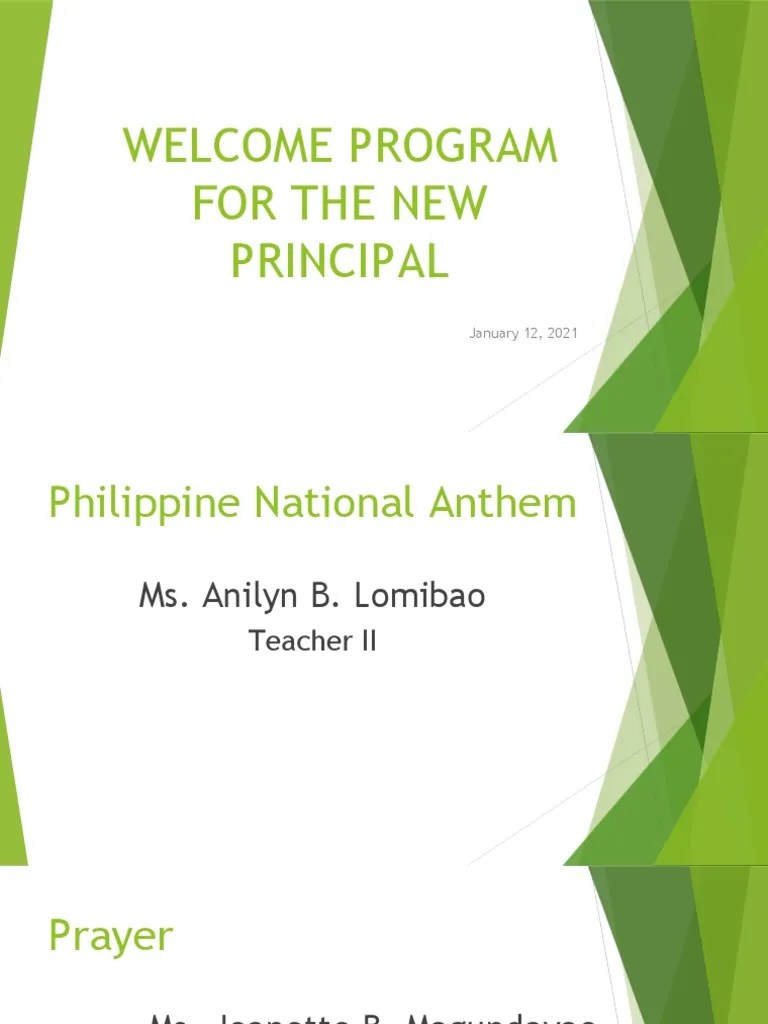 Welcome Program For The New Principal | PDF