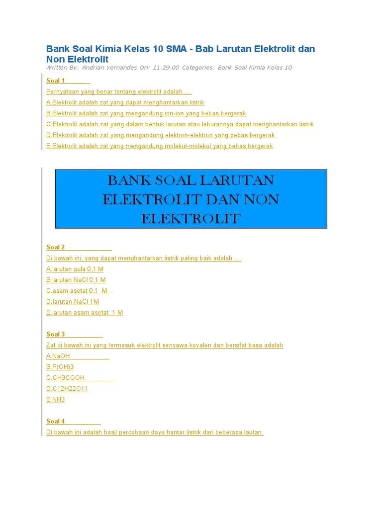 Bank Soal Larutan Elektrolit | PDF