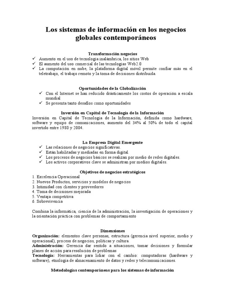 Los Sistemas De Información En Los Negocios Globales Contemporáneos | PDF