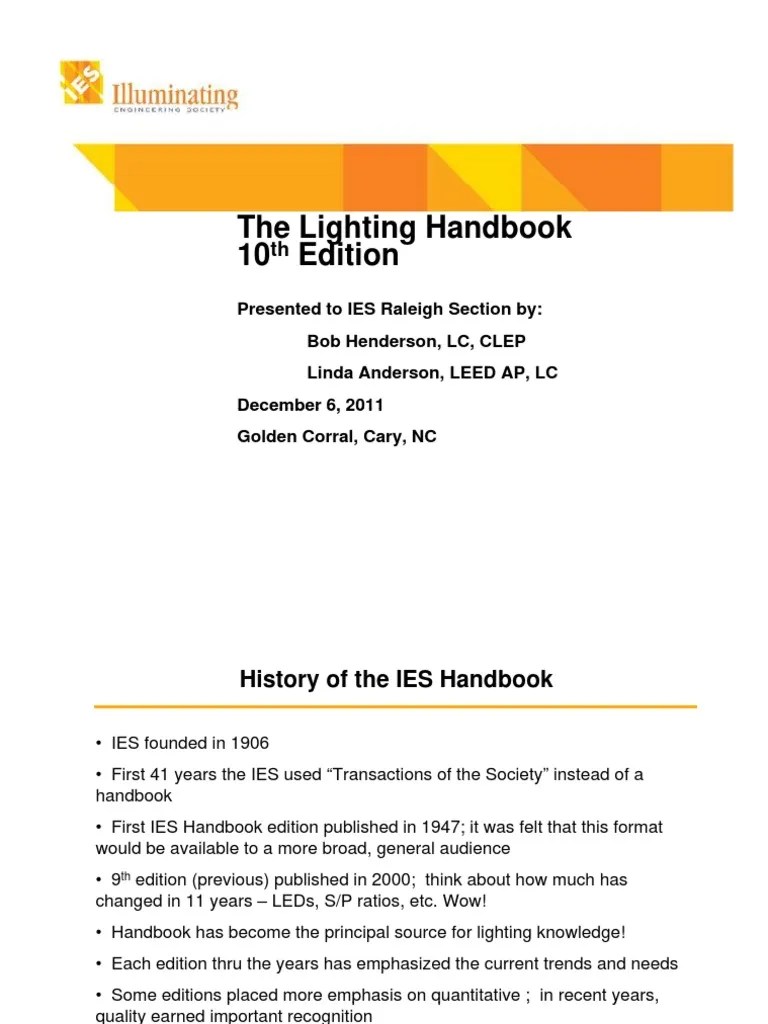 Ies Lighting Handbook 10th Editionpdf Compress | PDF | Lighting | Light