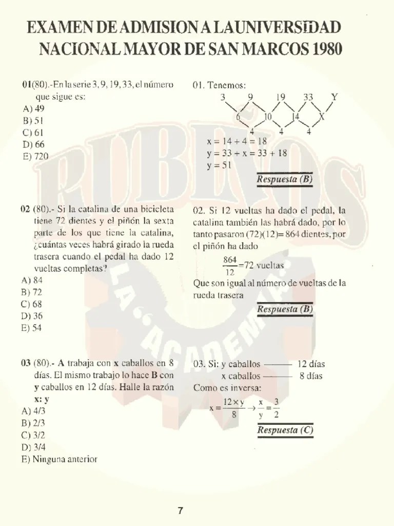 Examen De Admisión - Unmsm 1980 | PDF