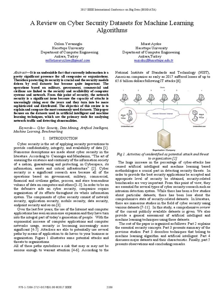 A Review On Cyber Security Datasets For Maschine Learning Algorithms ...