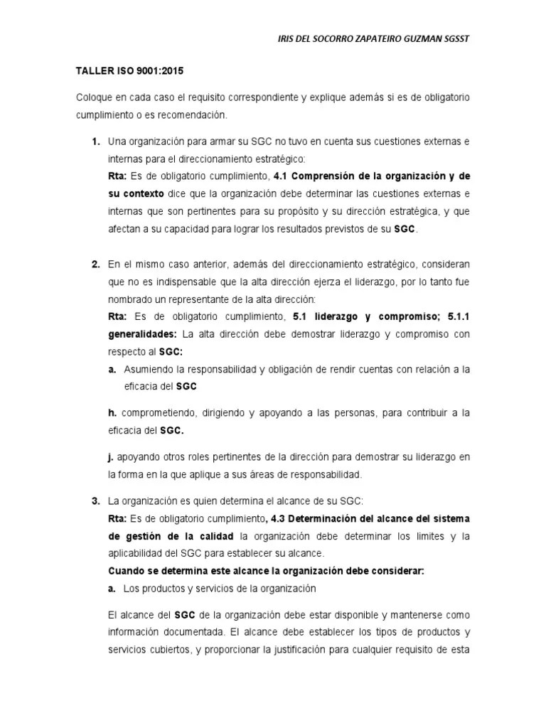 Taller Iso 9001 | PDF | Calibración | Liderazgo