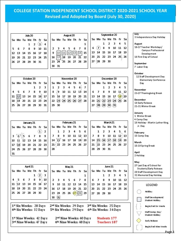 2020-2021 CSISD Calendar - Revised 073020 | PDF | Holidays | Observances