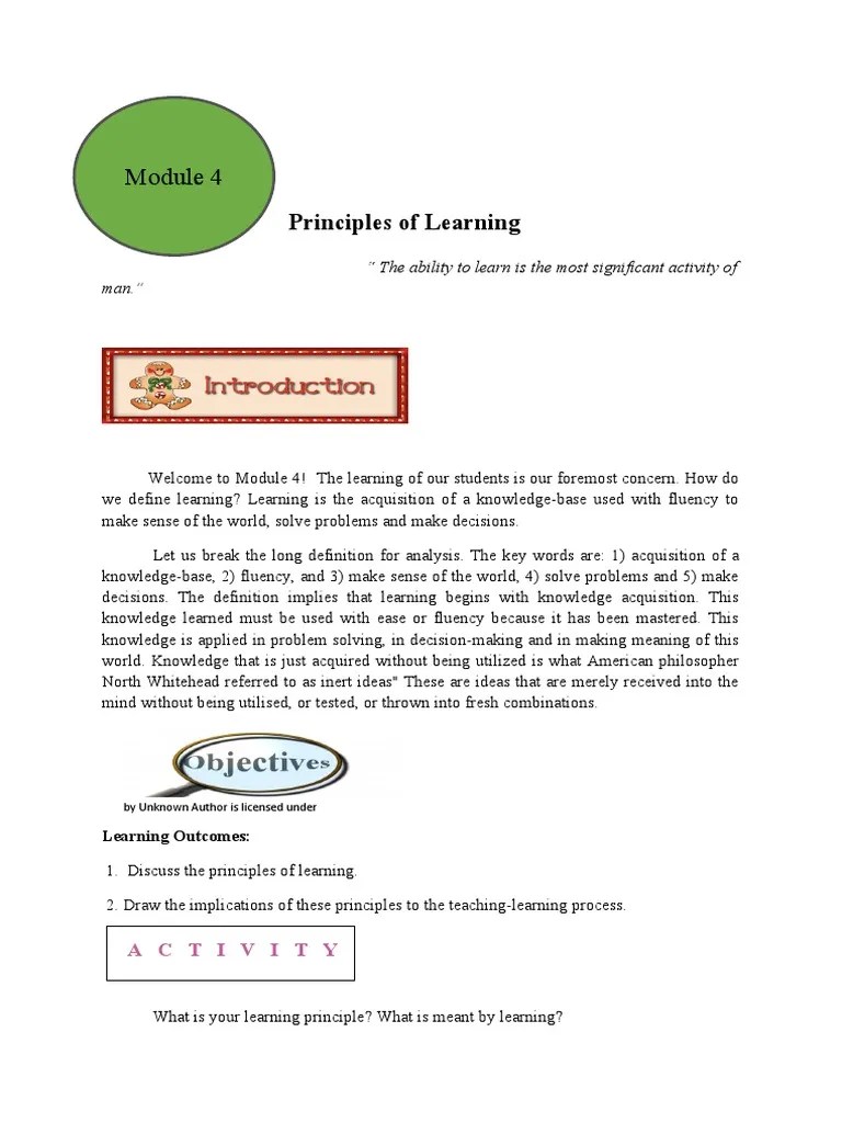 Principles Of Learning: A C T I V I T Y | PDF | Learning | Feeling