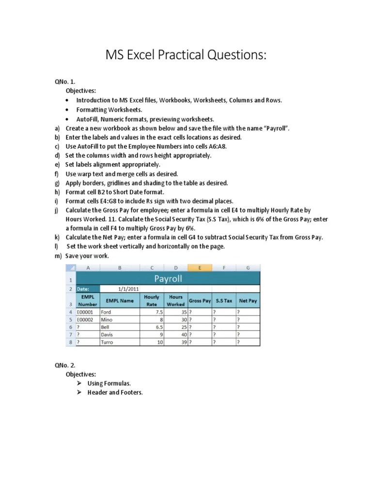 00 MS Excel Practical Questions-11257 | PDF | Worksheet | Microsoft Excel