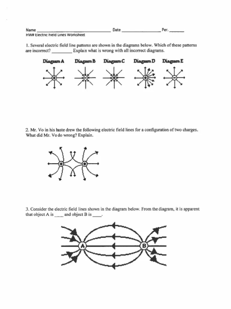 Electric field lines worksheet
