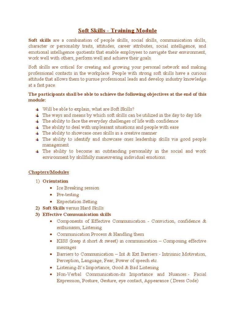 Soft Skills Module | Download Free PDF | Skill | Nonverbal Communication