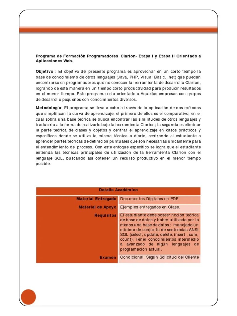 ProgramaFormacionProgramadoresClarion Basico Avanzado SQL Web | PDF ...