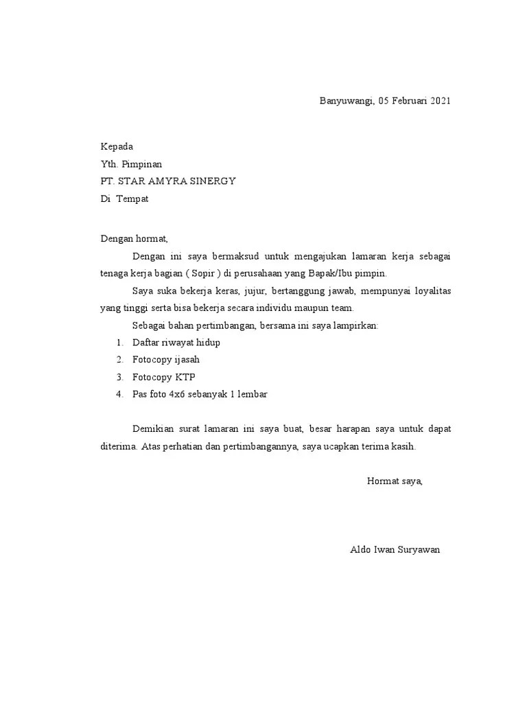 Kepada yth, pimpinan toko anita souvenir jln. Lamaran Kerja Pt Sas Pdf