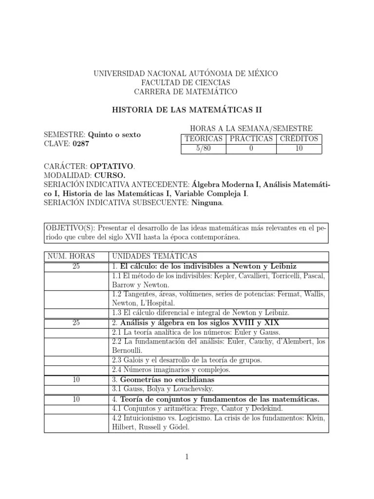 Historia De Las Matemáticas Ii | PDF | Análisis Matemático | Enseñanza De Matemática