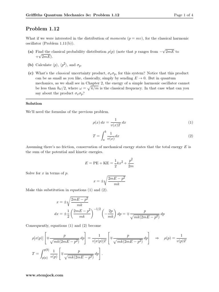 Griffiths QMCH 1 P 12 | PDF | Momentum | Quantum Mechanics