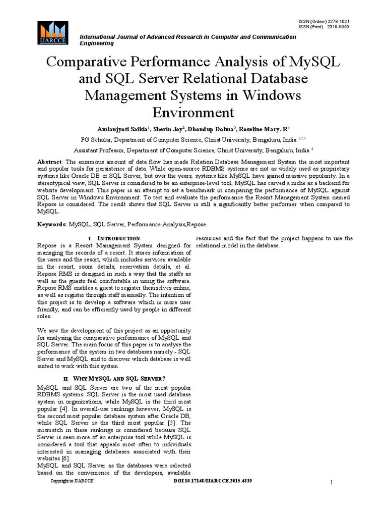 Comparative Performance Analysis Of Mysql And SQL Server Relational ...