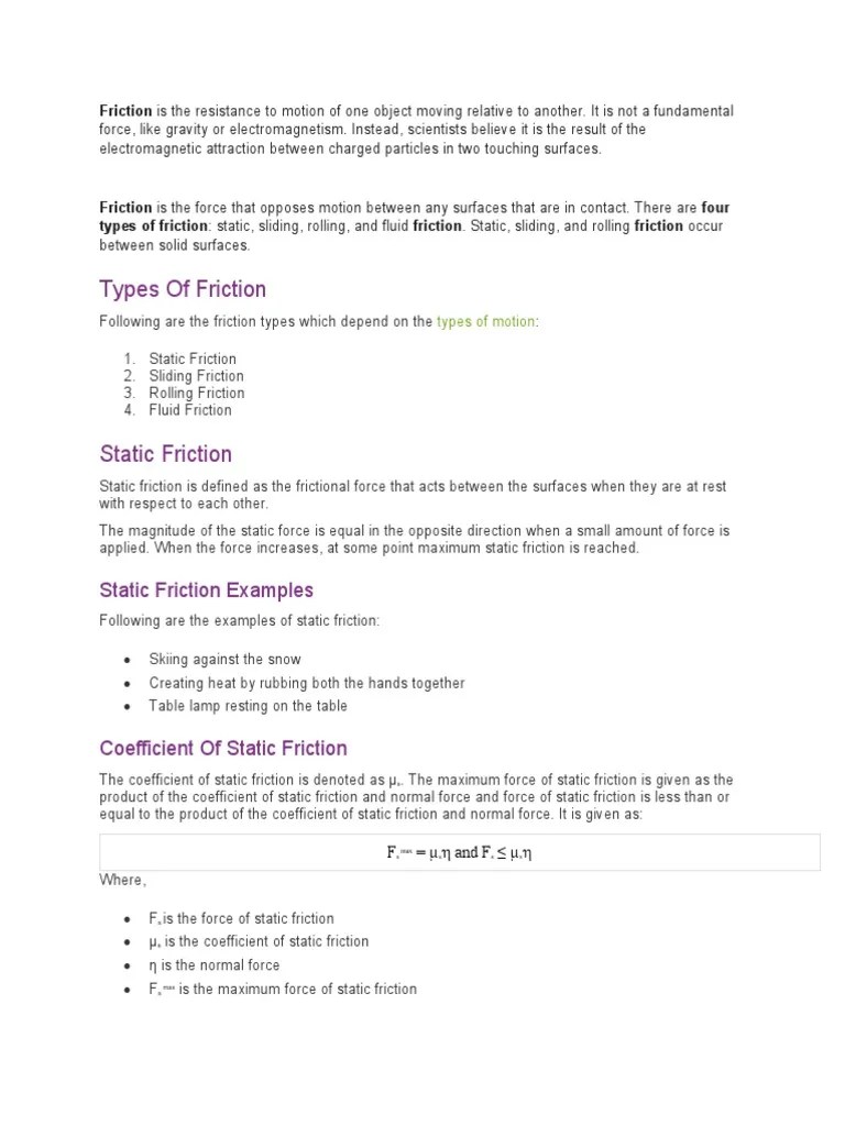 An In-Depth Exploration Of Friction: Its Types, Causes, Properties And ...