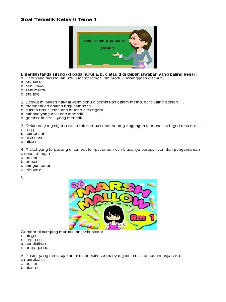 Soal Tematik Kelas 6 Tema 4-SBdP | PDF