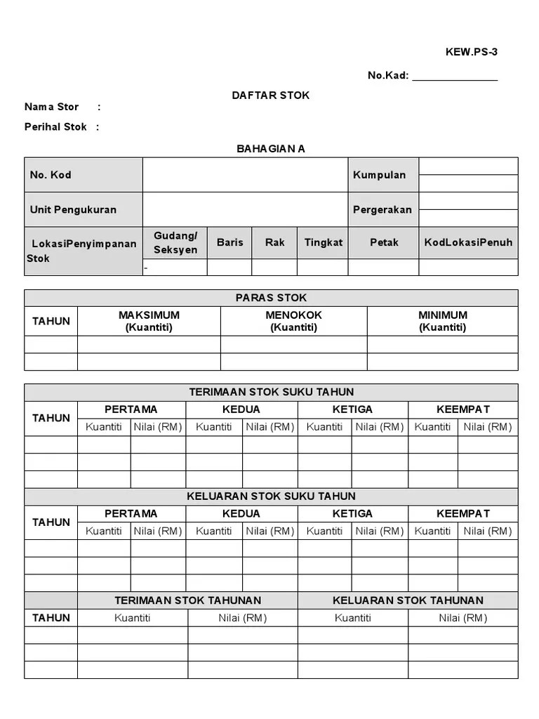Trainees2013 borang senarai kad kawalan stok dubai khalifa. Kew Ps 3 Daftar Stok Pdf