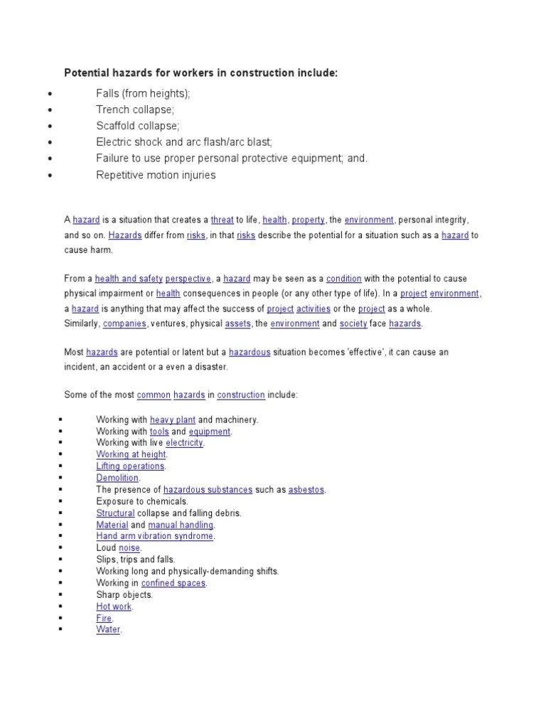 Common Hazards In Construction And Techniques For Prevention | PDF | Hazards | Occupational ...