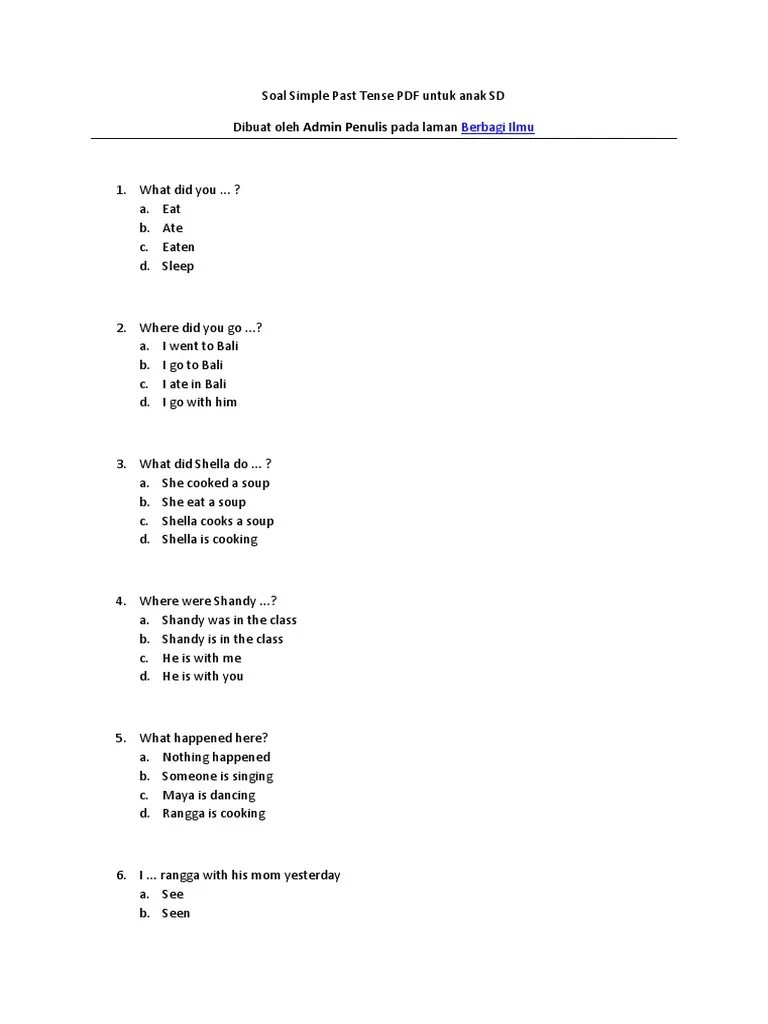 Soal Simple Past Tense PDF Untuk Anak SD | PDF
