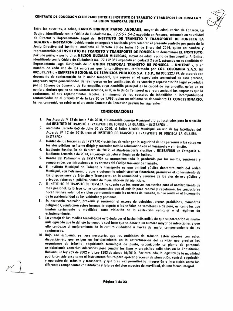 Contrato Concesion Transito | PDF