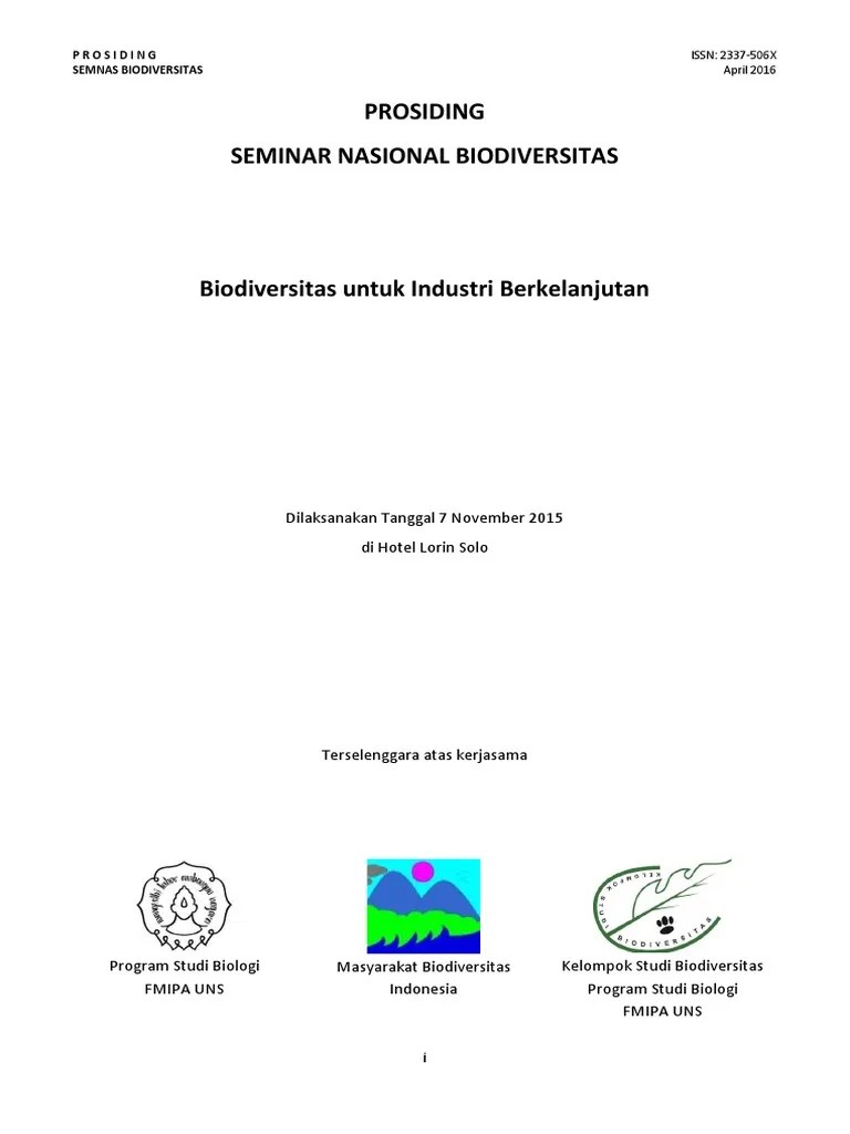 Prosiding Seminar Nasional Biodiversitas: Dilaksanakan Tanggal 7 November  2015 Di Hotel Lorin Solo | PDF