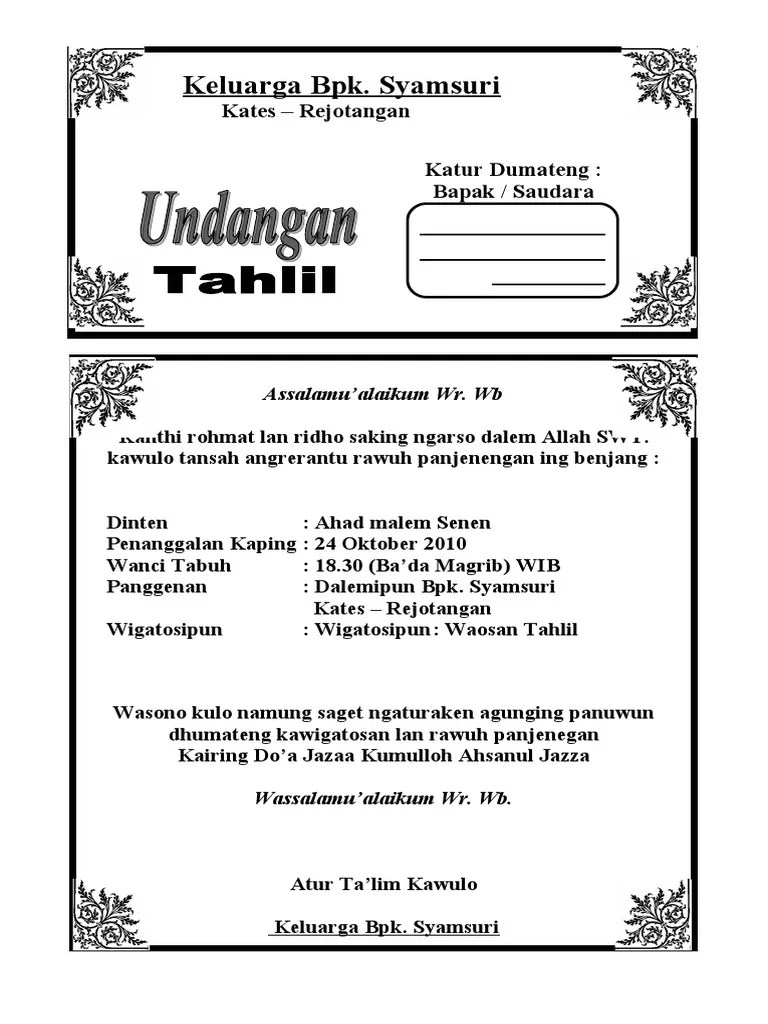 Contoh Undangan Walimatul Ursy Bahasa Jawa