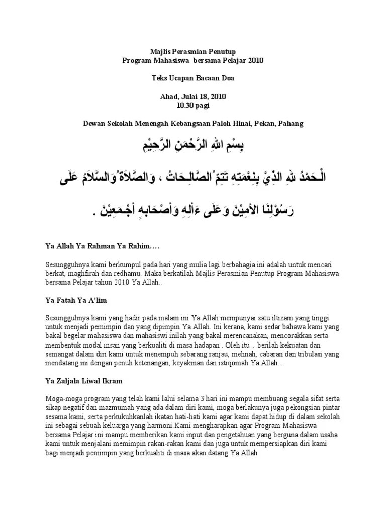 Penutup buku panduan membaca doa dalam majlis rasmi dan separuh rasmi ini. Doa Majlis Penutup Pdf