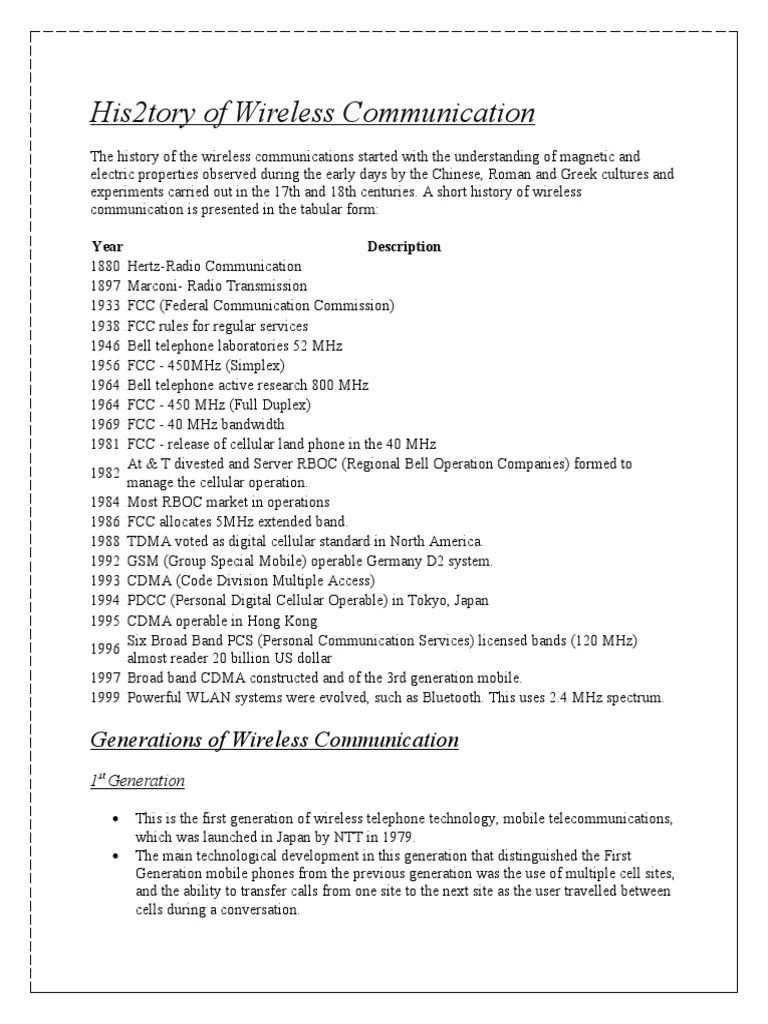 History Of Wireless Communication | PDF | 3 G | Mobile Phones