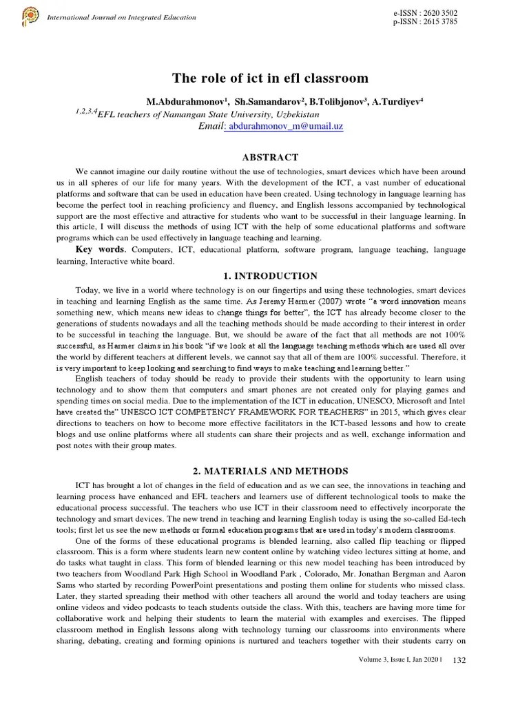 The Role Of Ict In Efl Classroom | PDF | Educational Technology | Web ...