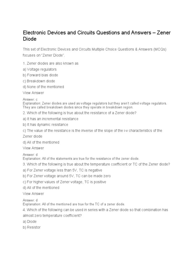 Electronic Devices And Circuits Questions And Answers | PDF