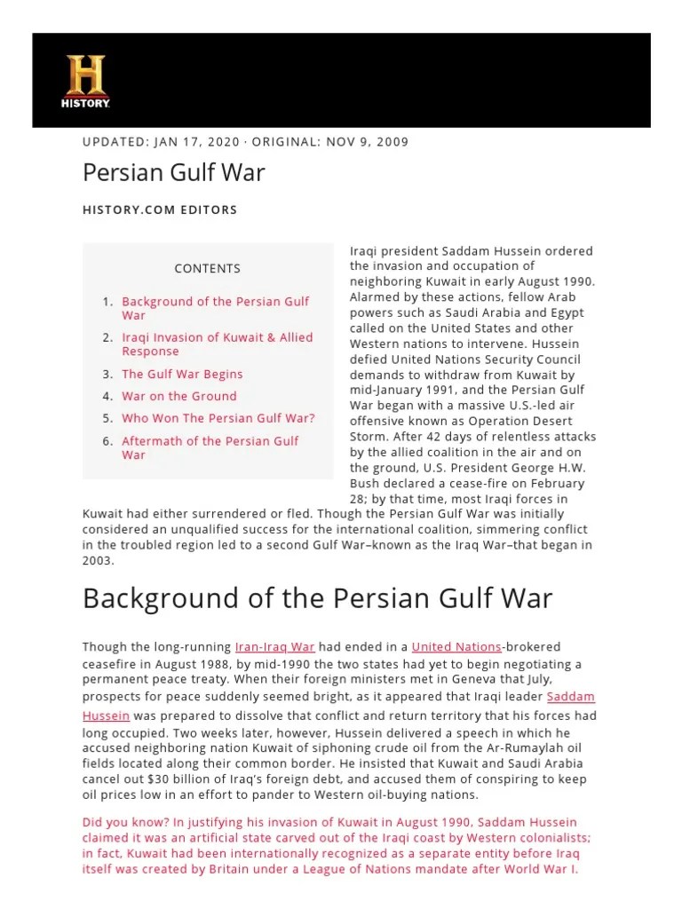 Persian Gulf War | PDF | Gulf War | Saddam Hussein