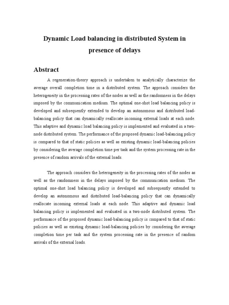 Dynamic Load Balancing In Distributed System In Presence Of Delays ...