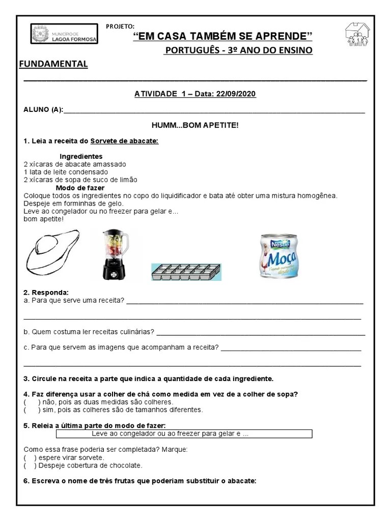 3o Ano Atividades Da 21a Semana De Portugues 2 | PDF | Alimentos | Natureza