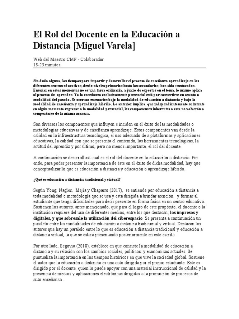 El Rol Del Docente | PDF | Educación A Distancia | Maestros