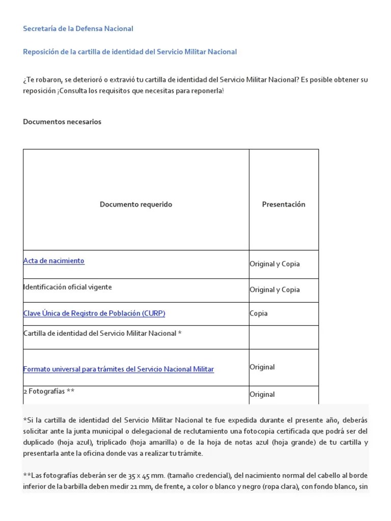Reposición De La Cartilla De Identidad Del Servicio Militar Nacional | PDF