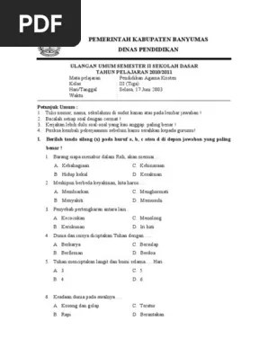 Sep 11, 2014 · soal uts agama kristen kls 5 sd semester i nama : Soal Agama Kristen