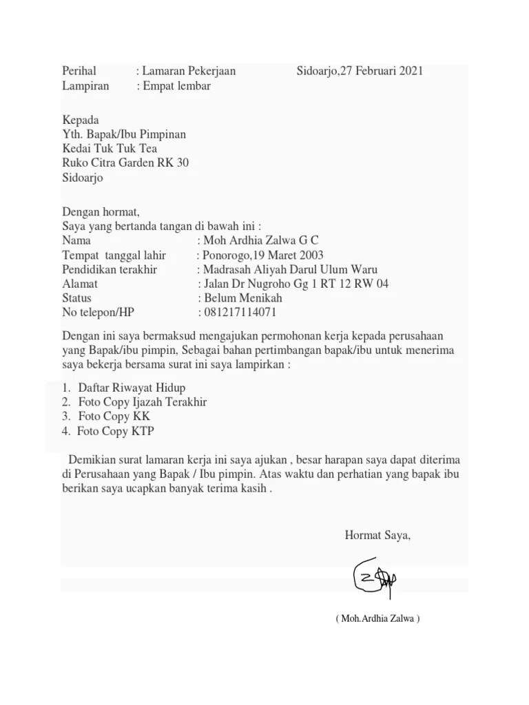 Contoh surat lamaran kerja yang baik benar unik menarik resume bank perusahaan swasta negri pns restoran rumah makan format rumah sakit . Lamaran Kerja Pdf