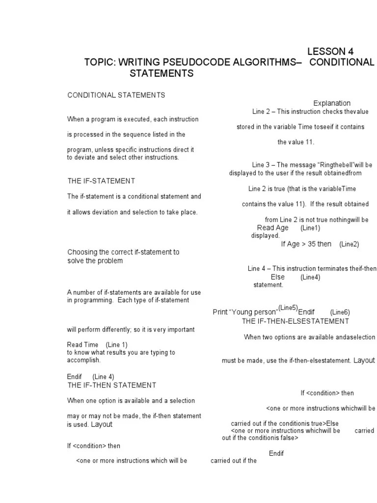 Conditional Statement Handout | PDF | Algorithms | Algorithms And Data ...