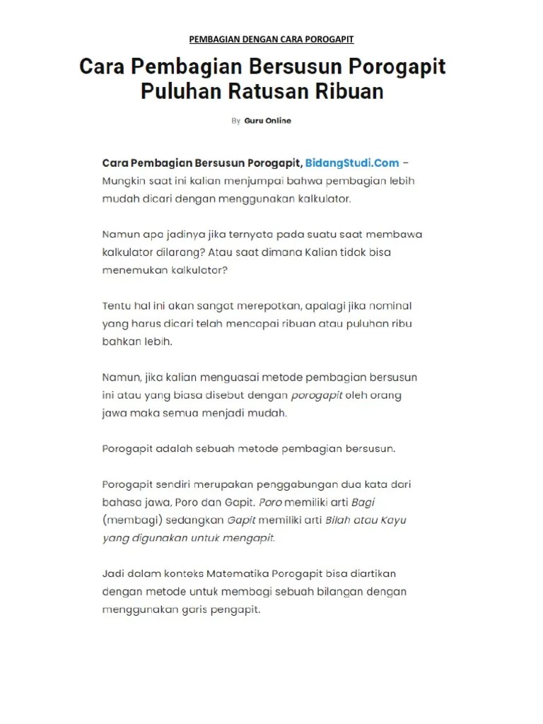 08.05.2018 · secara sederhana, return on investment atau roi adalah laba atas investasi yang dihitung berdasarkan hasil pembagian dari pendapatan yang dihasilkan dengan besaran modal yang ditanam. Pembagian Dengan Cara Porogapit 20022021 Pdf